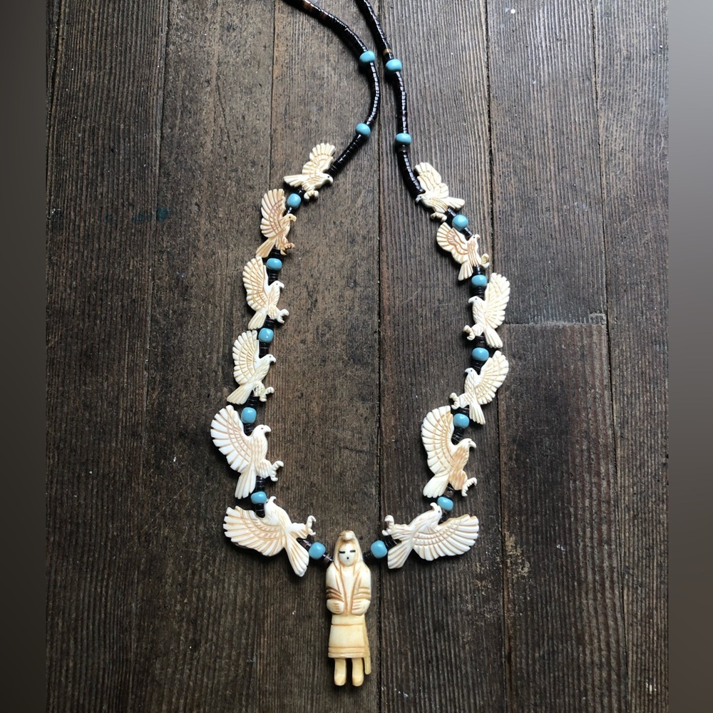 Bone carved Kachina necklace